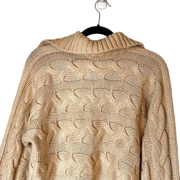 Emory Park Johnny Collar Cable Knit Crotchet Sweater- Neutral Cream- Medium - Picture 5 of 10